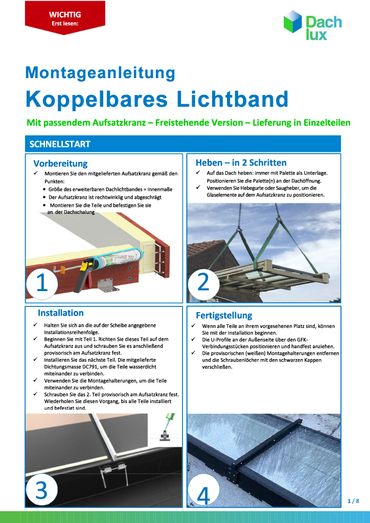 Dachlux Koppelbares Lichtband Montageanleitung